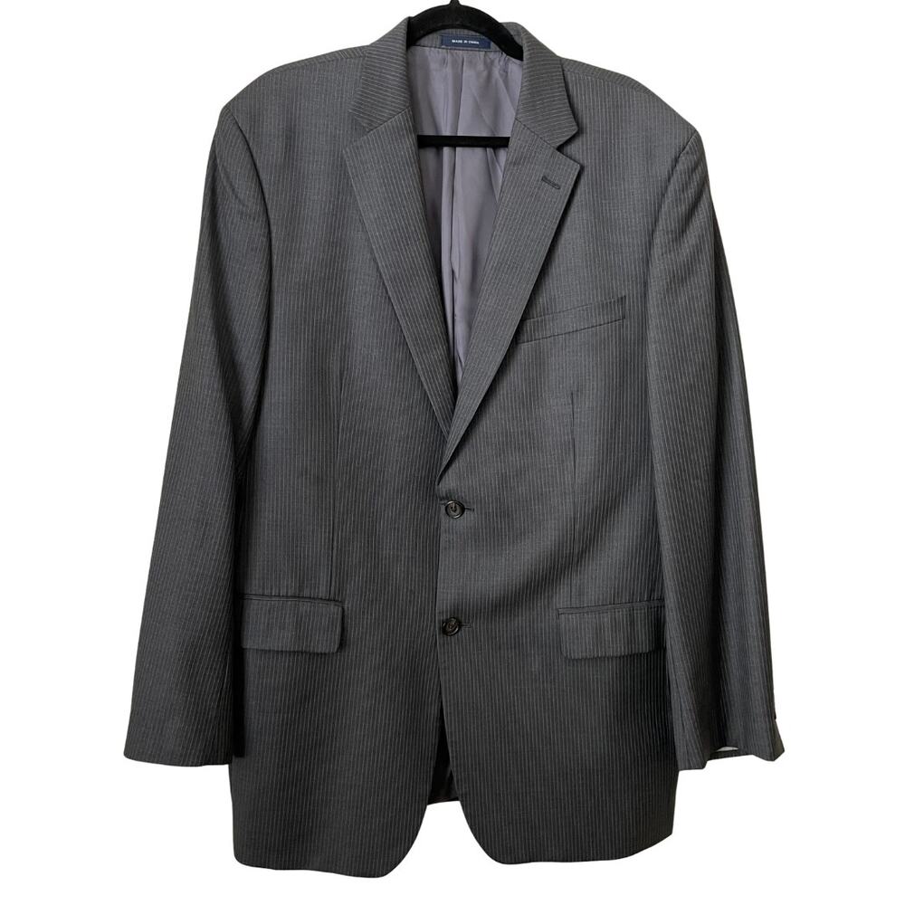 Ralph Lauren Blazer Mens 44L Gray Pinstripe 100% Wool 2 Button Sport Coat Preppy